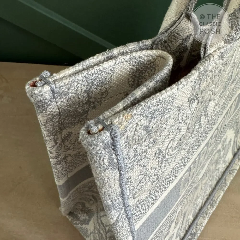 EUC Christian Dior Book Tote Toile De Jouy Ecru Gray Medium